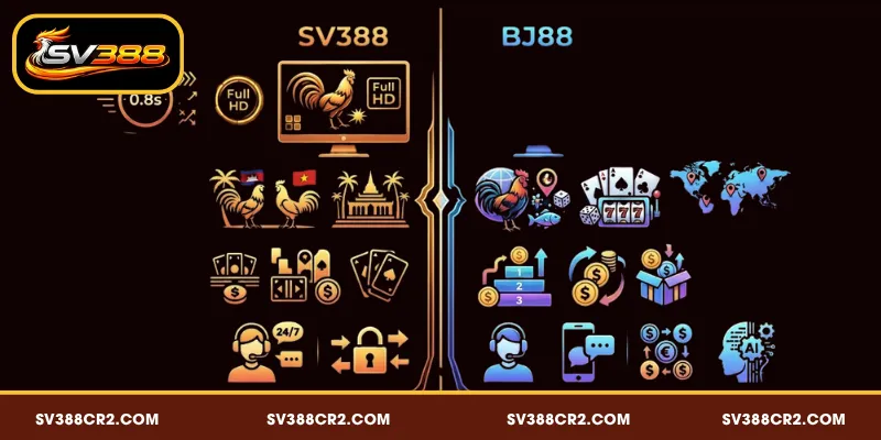 SV388 VS BJ88 Đá Gà - Hai Đế Chế Đối Đầu Ai Sẽ Thắng? 4 Đánh giá SV388 vs BJ88 đá gà trên nhiều phương diện khác